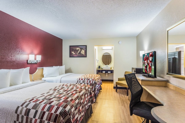 Deluxe Room, 2 Double Beds, Non Smoking | Desk, iron/ironing board, WiFi (free), bed sheets