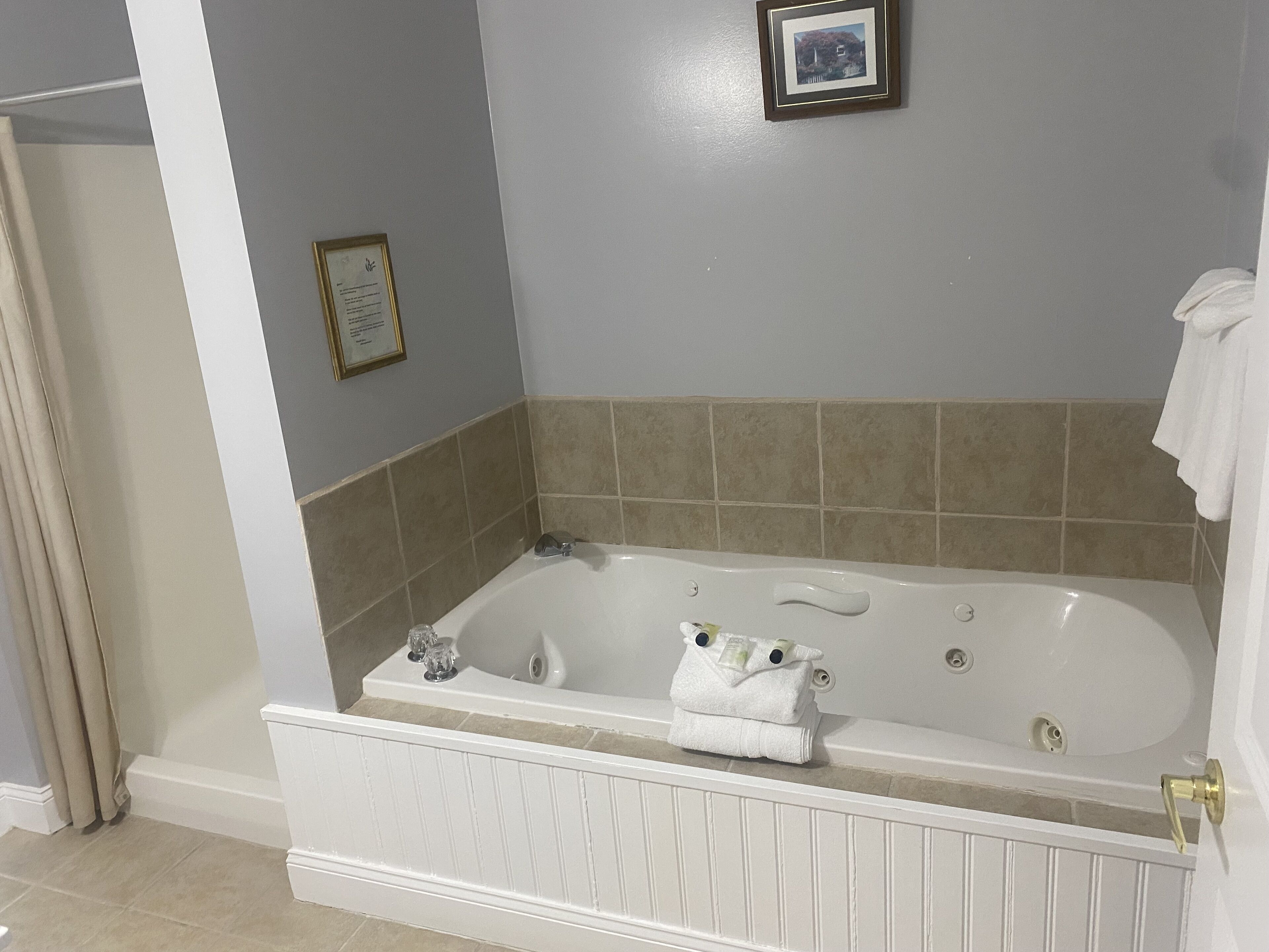 deluxe double room, 1 bedroom, jetted tub | bathroom | designer toiletries, hair dryer, towels, soap