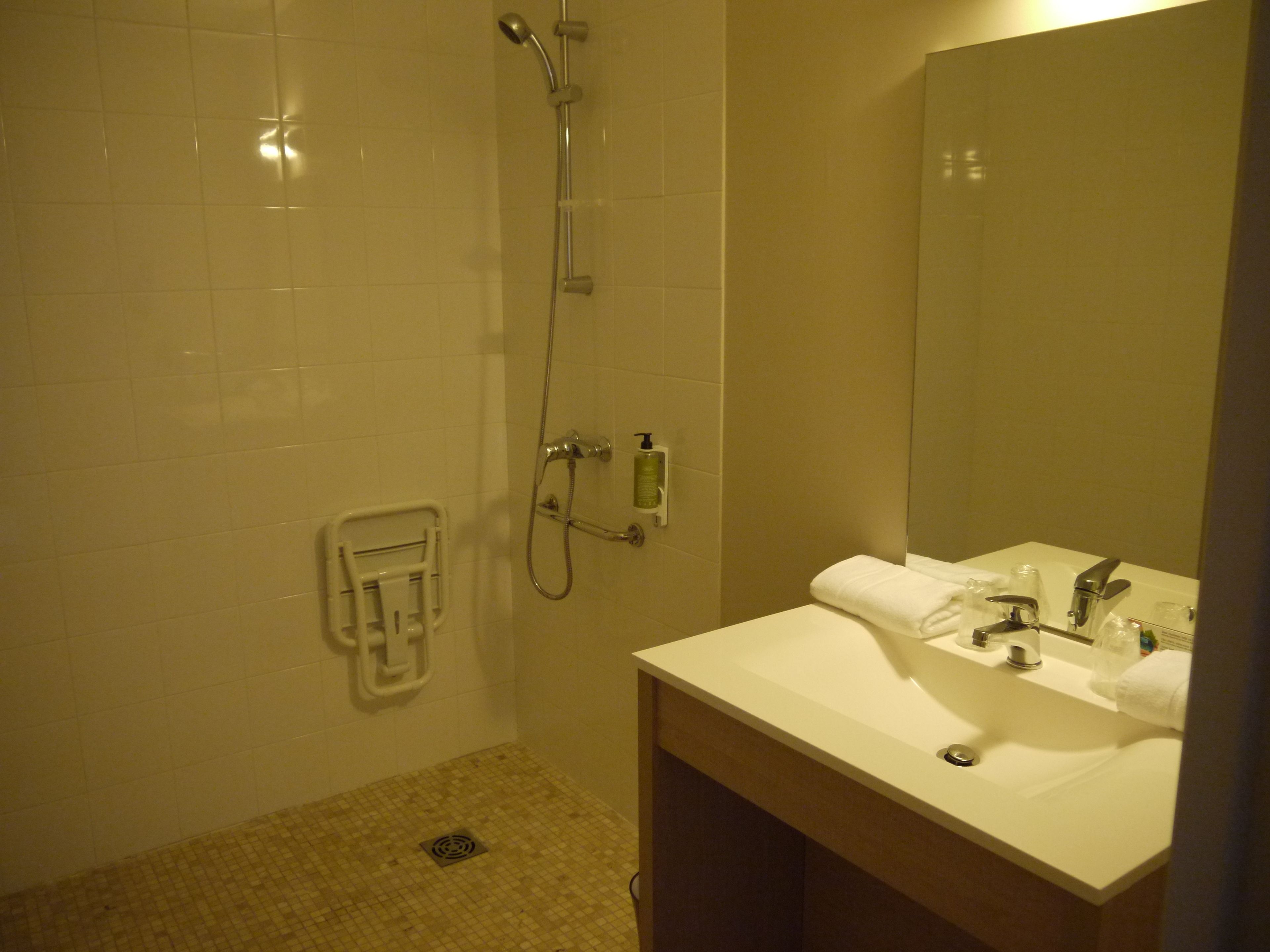 combined shower/bathtub, free toiletries, towels
