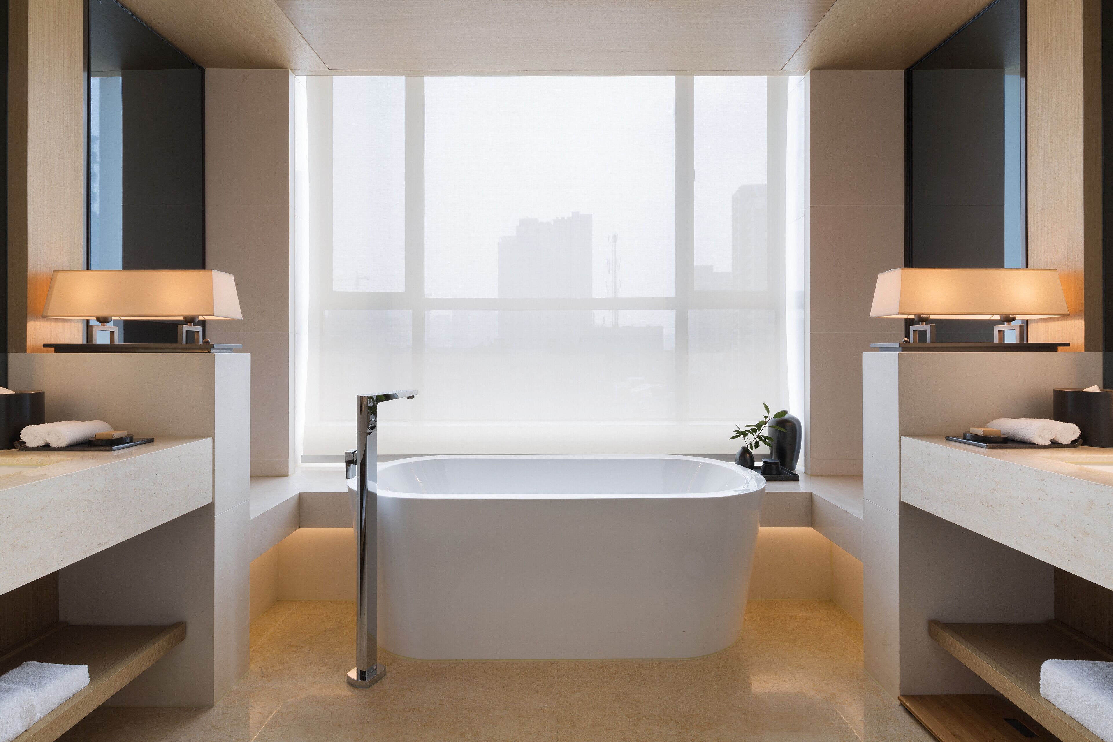 separate bathtub and shower, rainfall showerhead, free toiletries