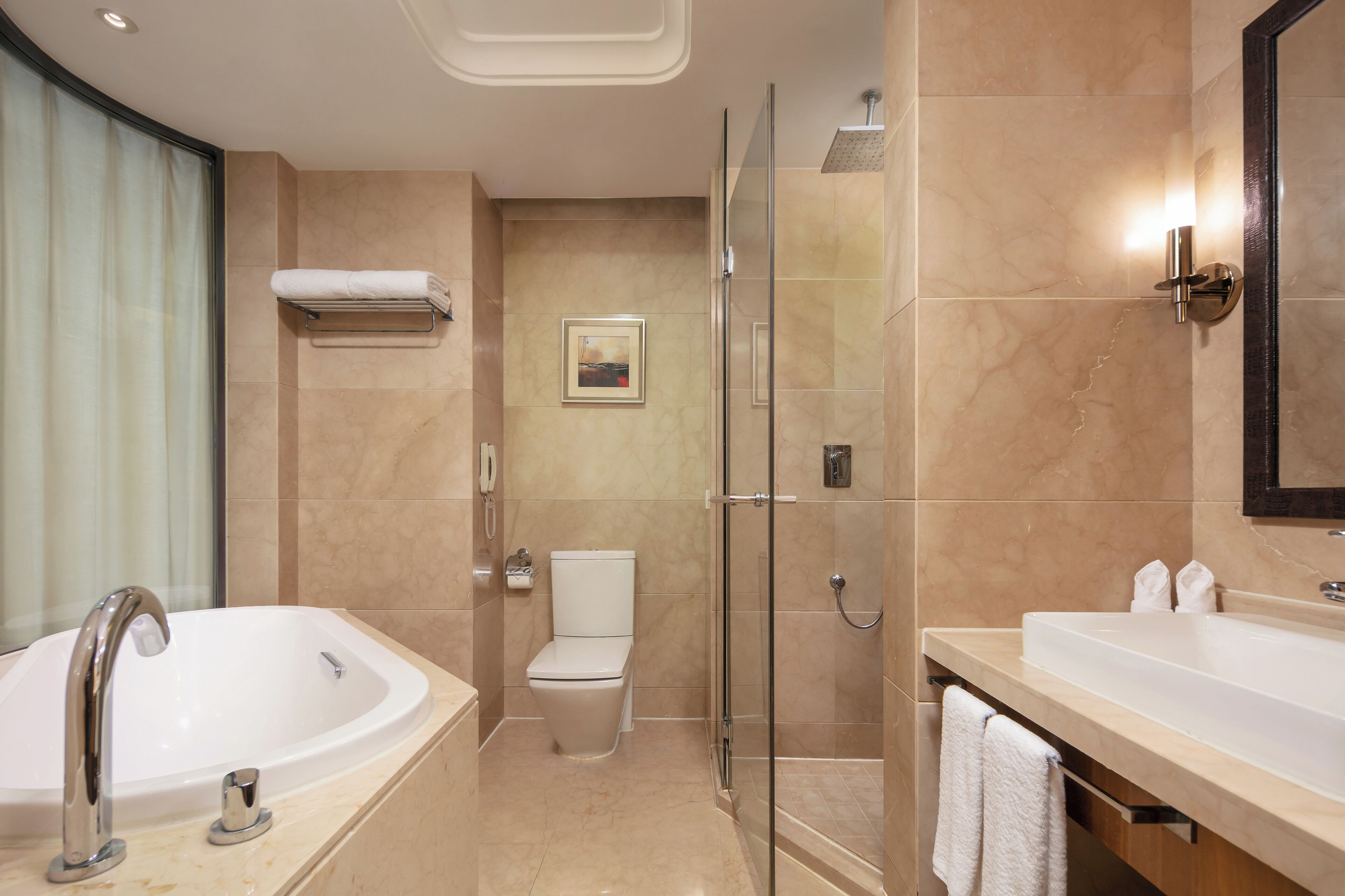 shower, free toiletries, hair dryer, bathrobes