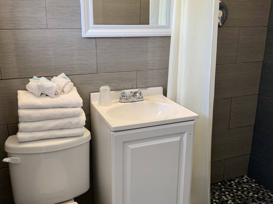 Habitación económica, 2 camas matrimoniales | Baño | Regadera y toallas