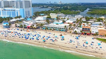 On the beach, beach cabanas