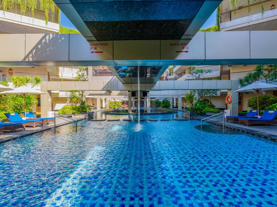 Outdoor pool, sun loungers