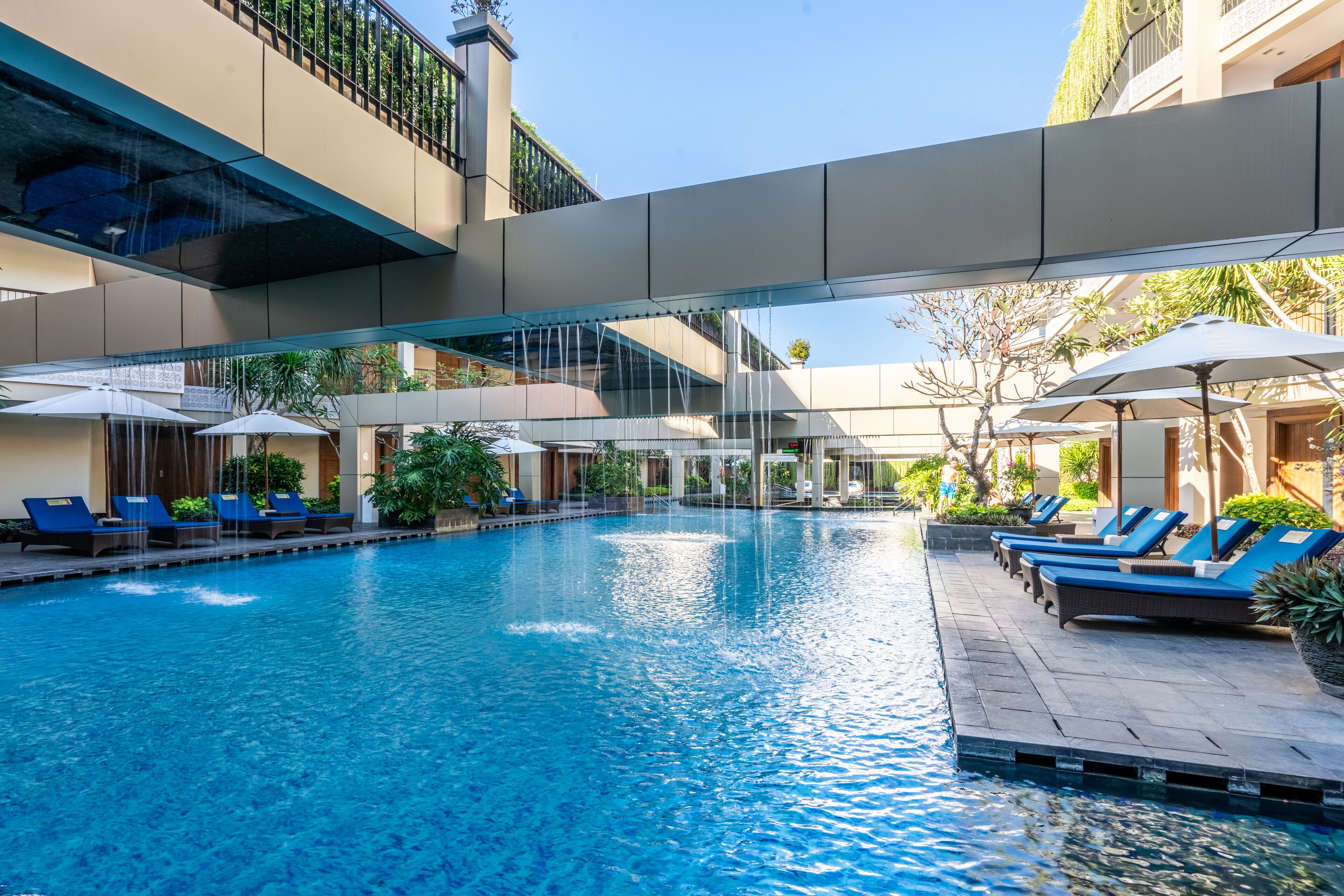 outdoor pool, pool loungers