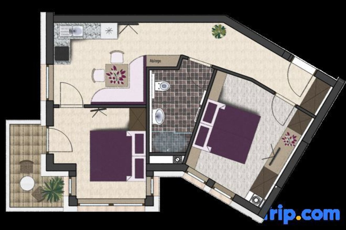 Superior Two-Bedroom Apartment With Balcony & Mountain View