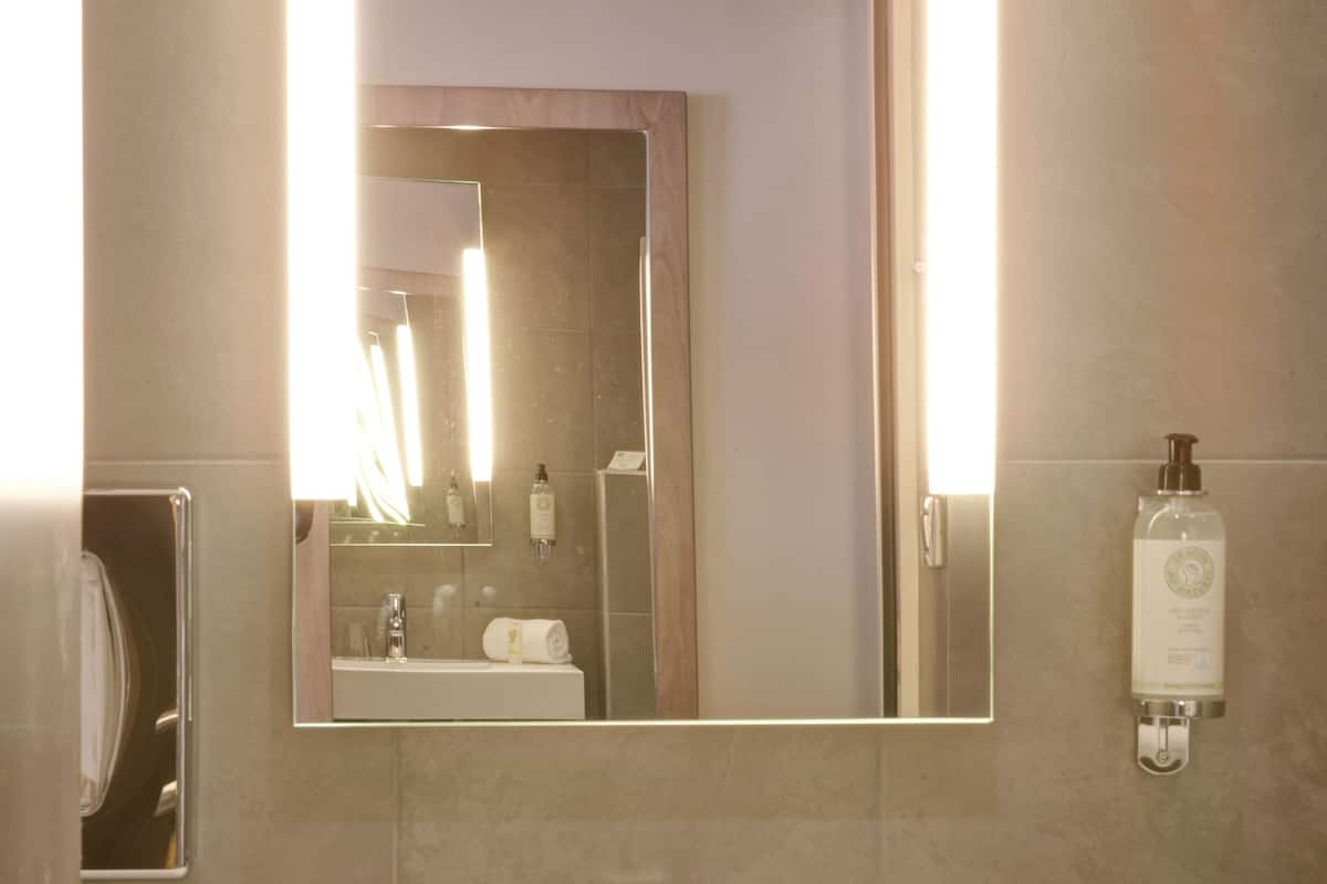 shower, free toiletries, hair dryer, towels