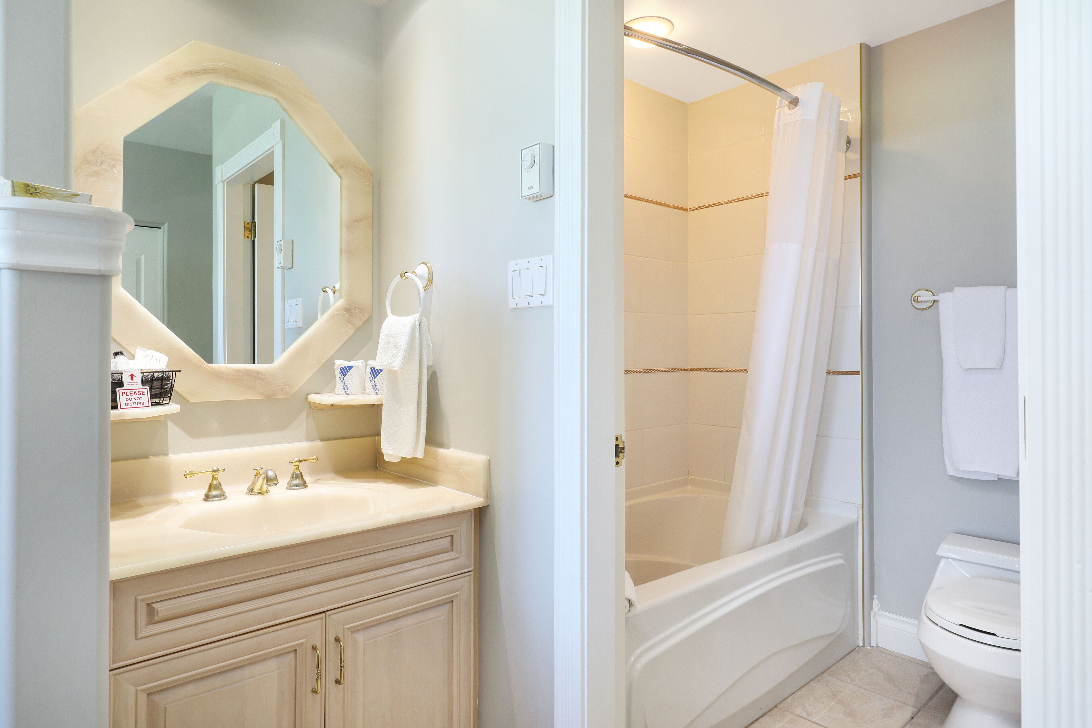 A bathroom with a sink, mirror, and toilet.