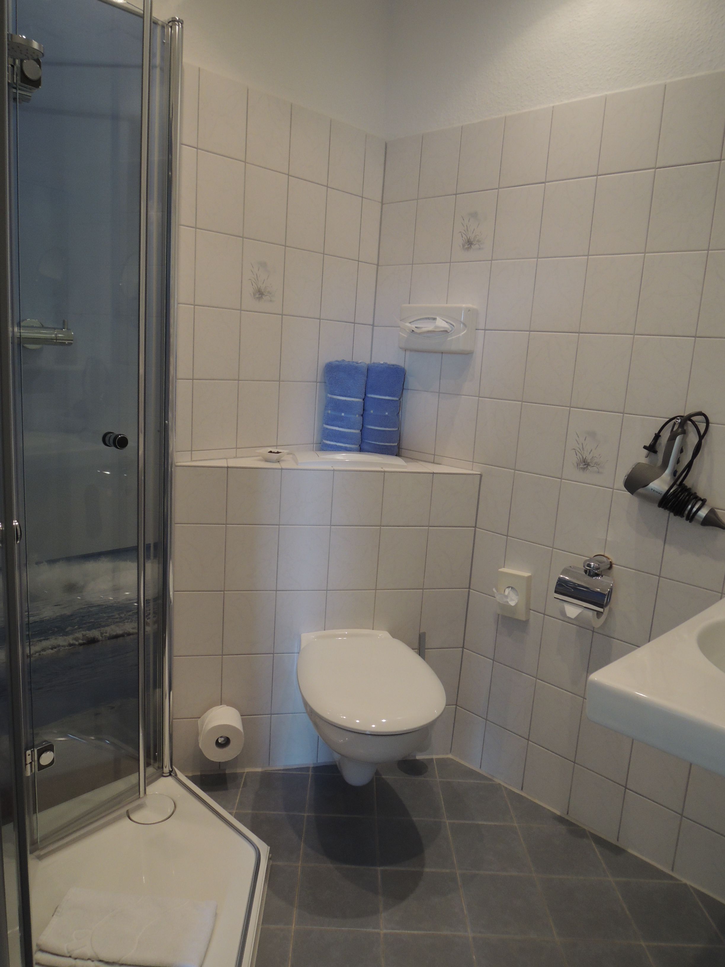 basic double room | bathroom | shower, hydromassage showerhead, free toiletries, hair dryer