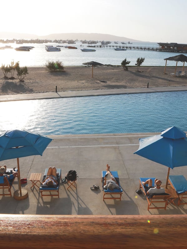 Outdoor pool, pool loungers