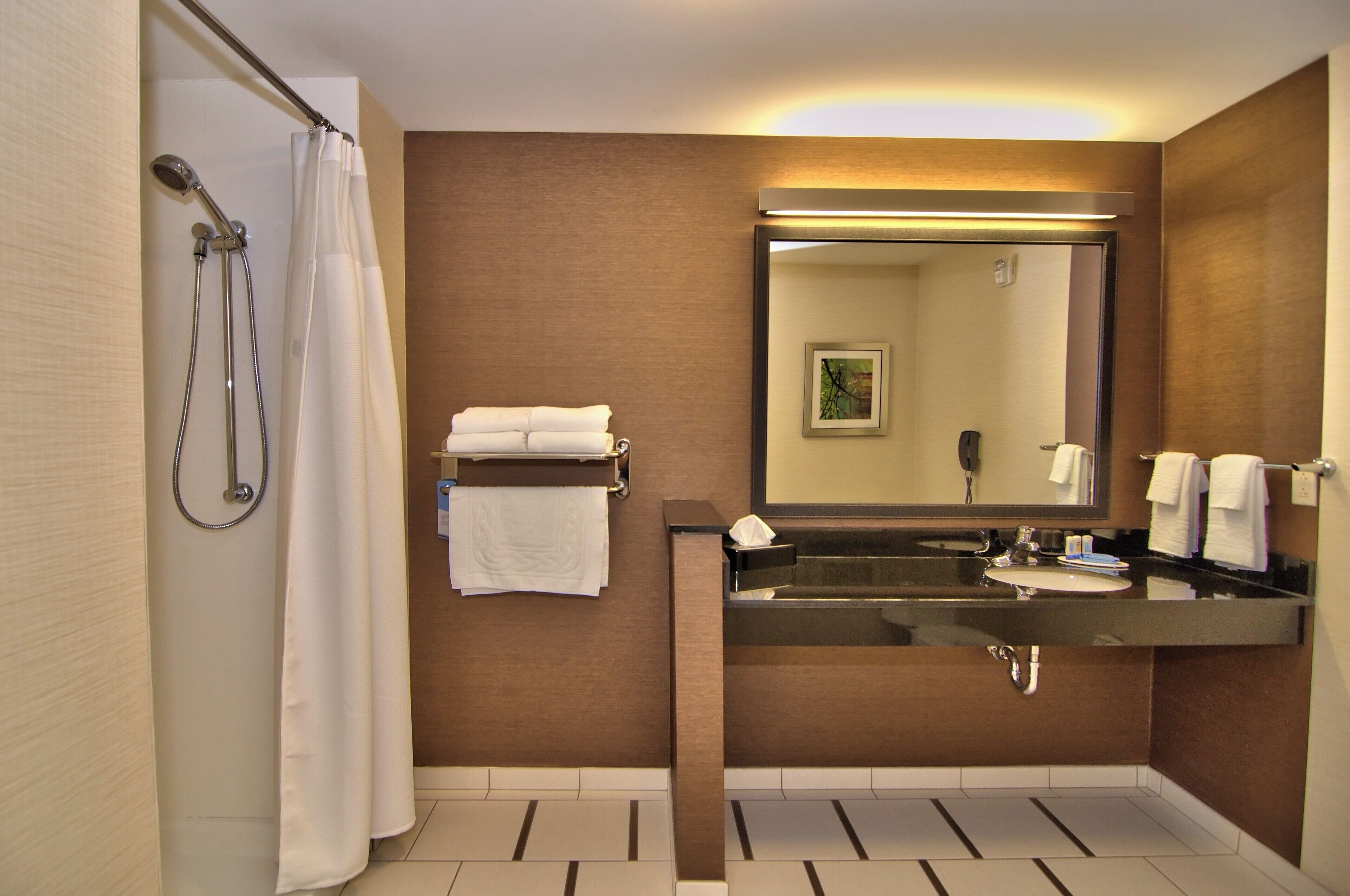 free toiletries, hair dryer, towels