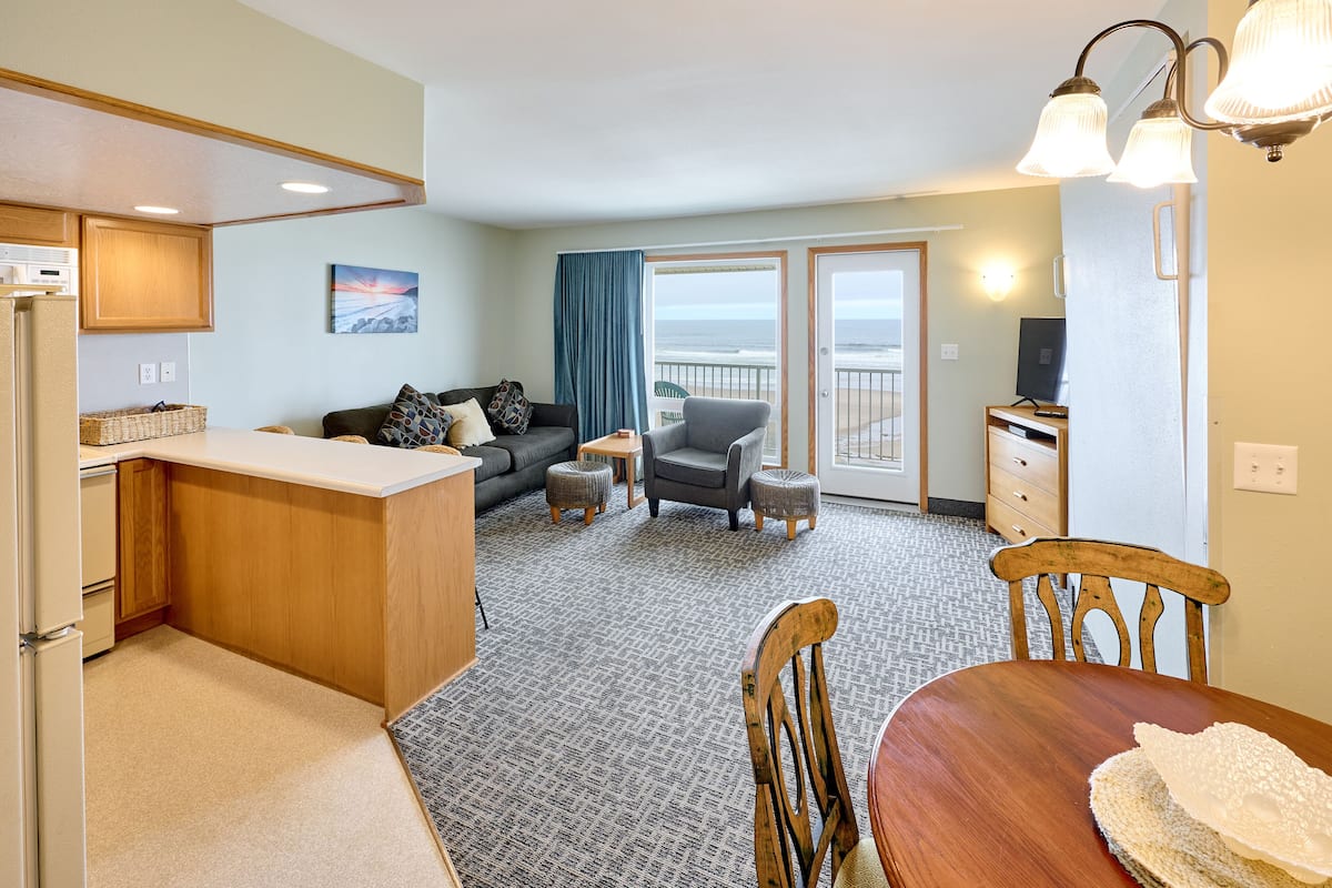 Family Condo, 1 Bedroom, Kitchen, Ocean View | Living area | TV, DVD player, pay films