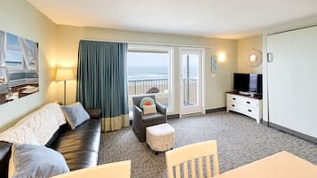 Family Apartment, 1 Bedroom, Balcony, Ocean View | Living area | TV, DVD player, pay films