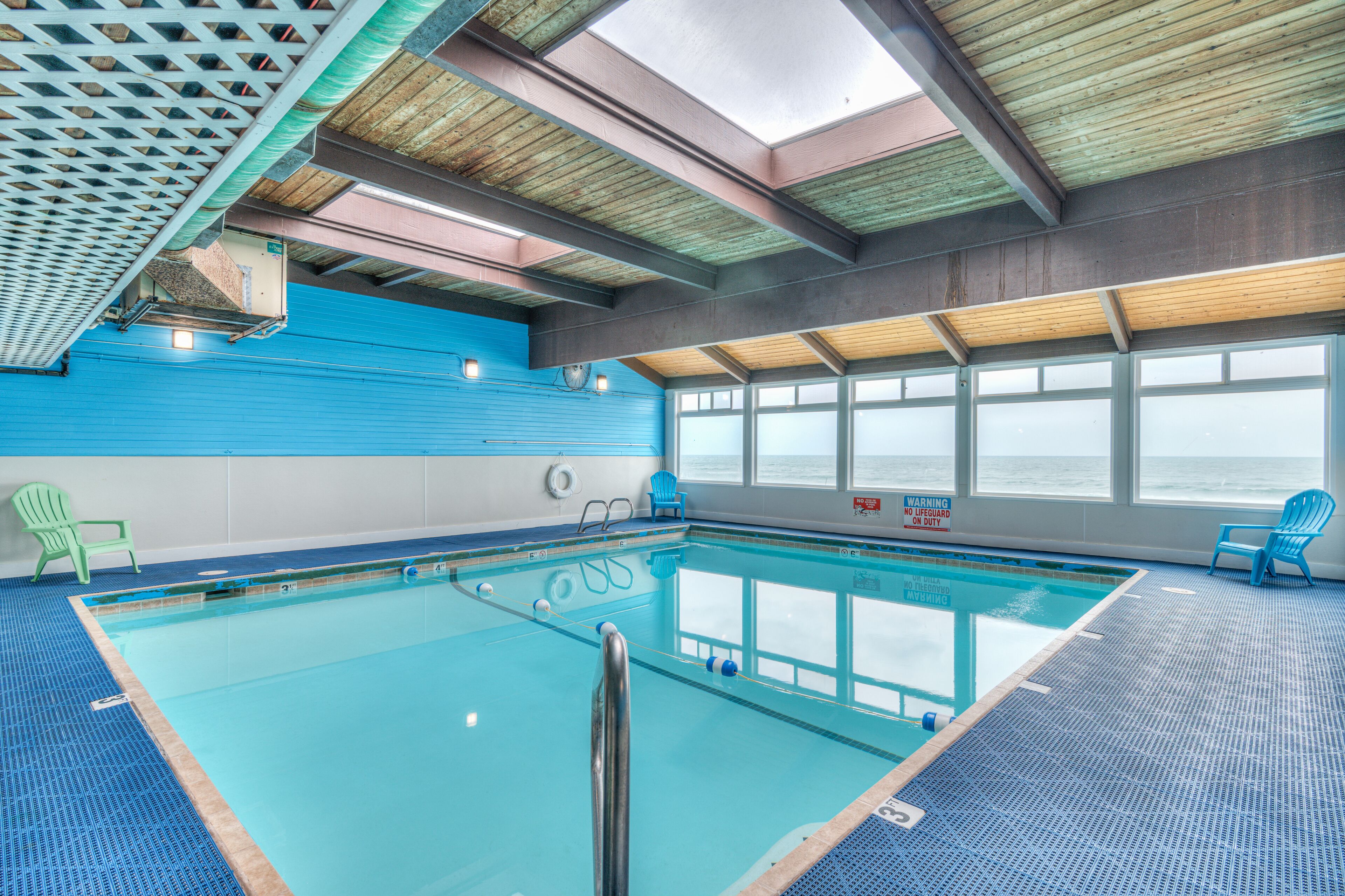 indoor pool, pool loungers