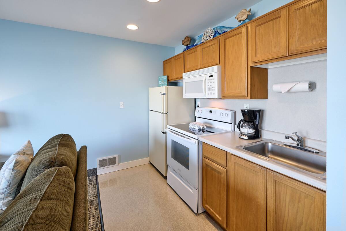 family studio, accessible, ocean view | private kitchen | fridge, microwave, oven, stovetop