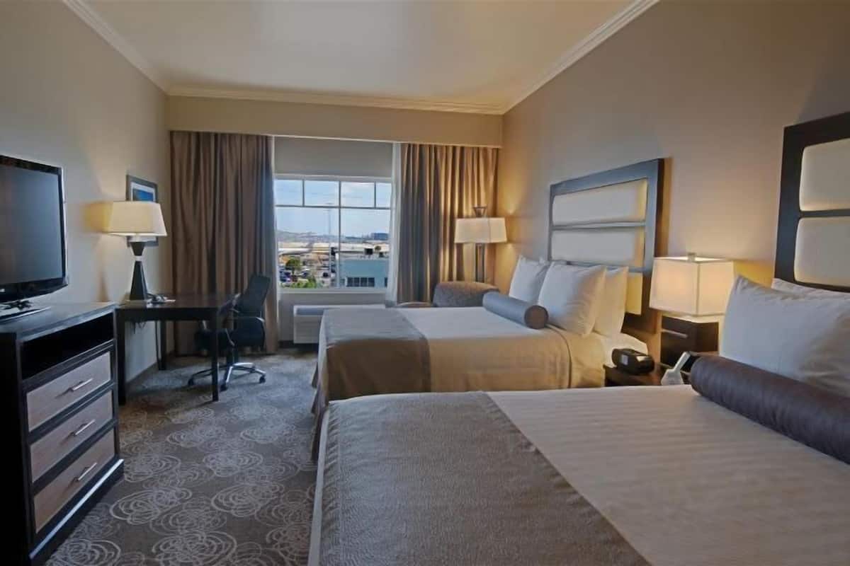 Pillow-top beds, desk, laptop workspace, iron/ironing board