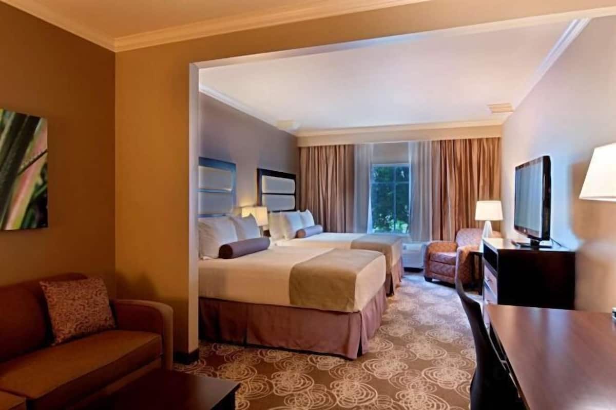 Pillow-top beds, desk, laptop workspace, iron/ironing board