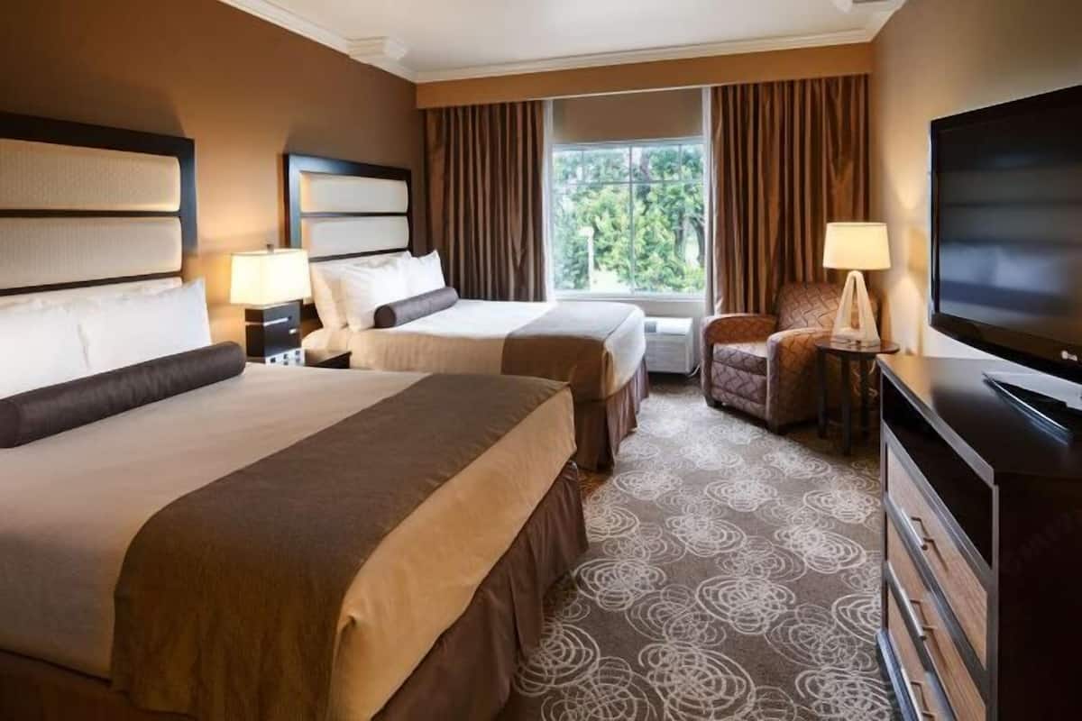 Pillow-top beds, desk, laptop workspace, iron/ironing board