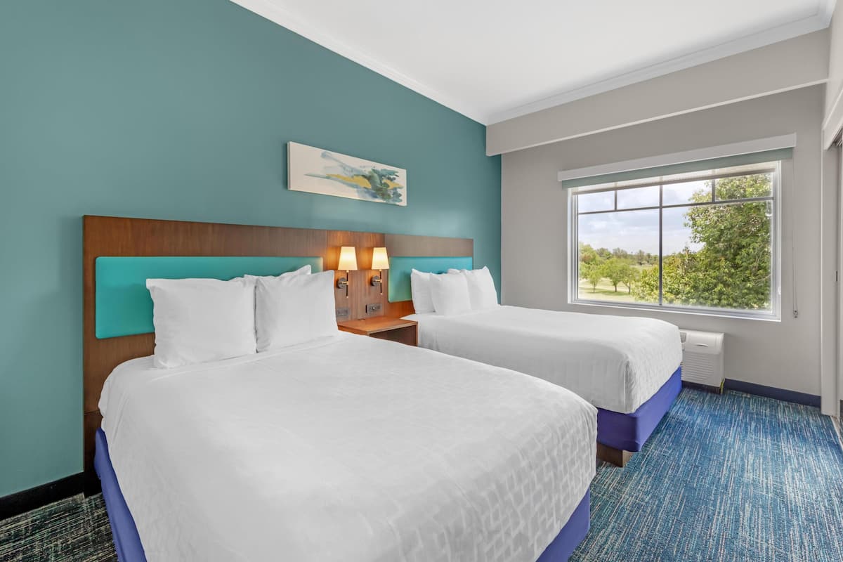 Pillow-top beds, desk, laptop workspace, iron/ironing board