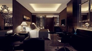 A modern hotel room with a large bed, a desk, a chair, a TV, and a mirror. - Days Hotel Dawn Fuzhou (Fuzhou)