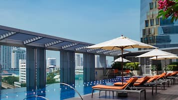 Outdoor pool, open 6:00 AM to 9:00 PM, pool umbrellas, sun loungers