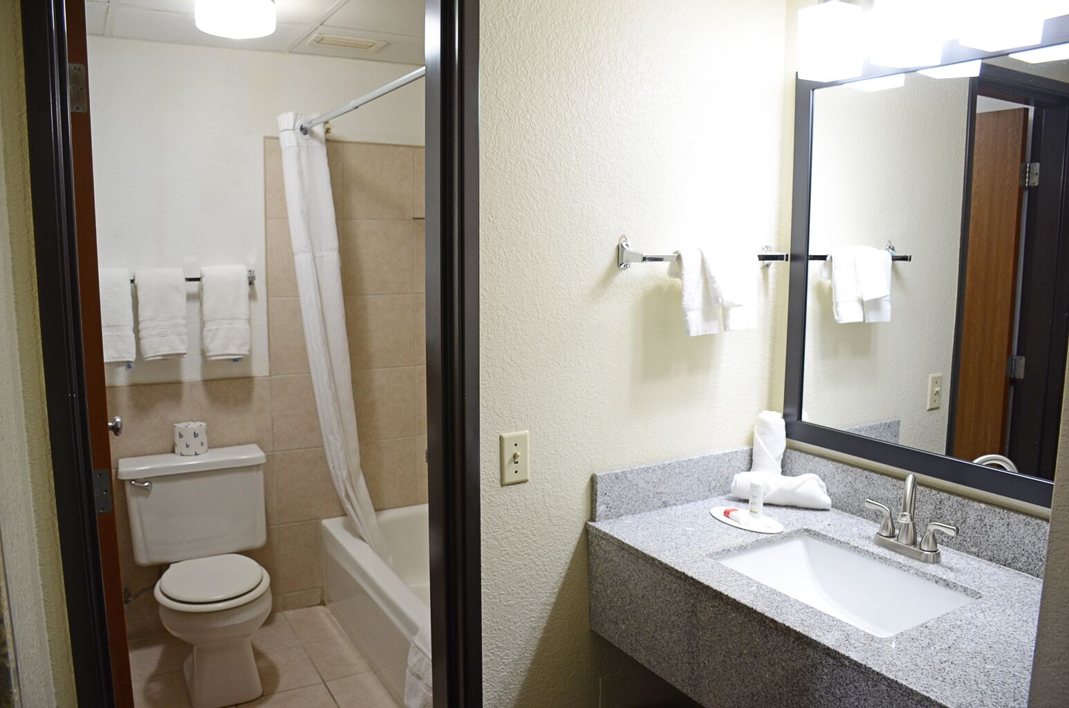 Un baño con inodoro, ducha y lavamanos.
