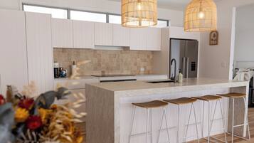 The Beachhouse | Private kitchen | Fridge, microwave, coffee/tea maker, electric kettle