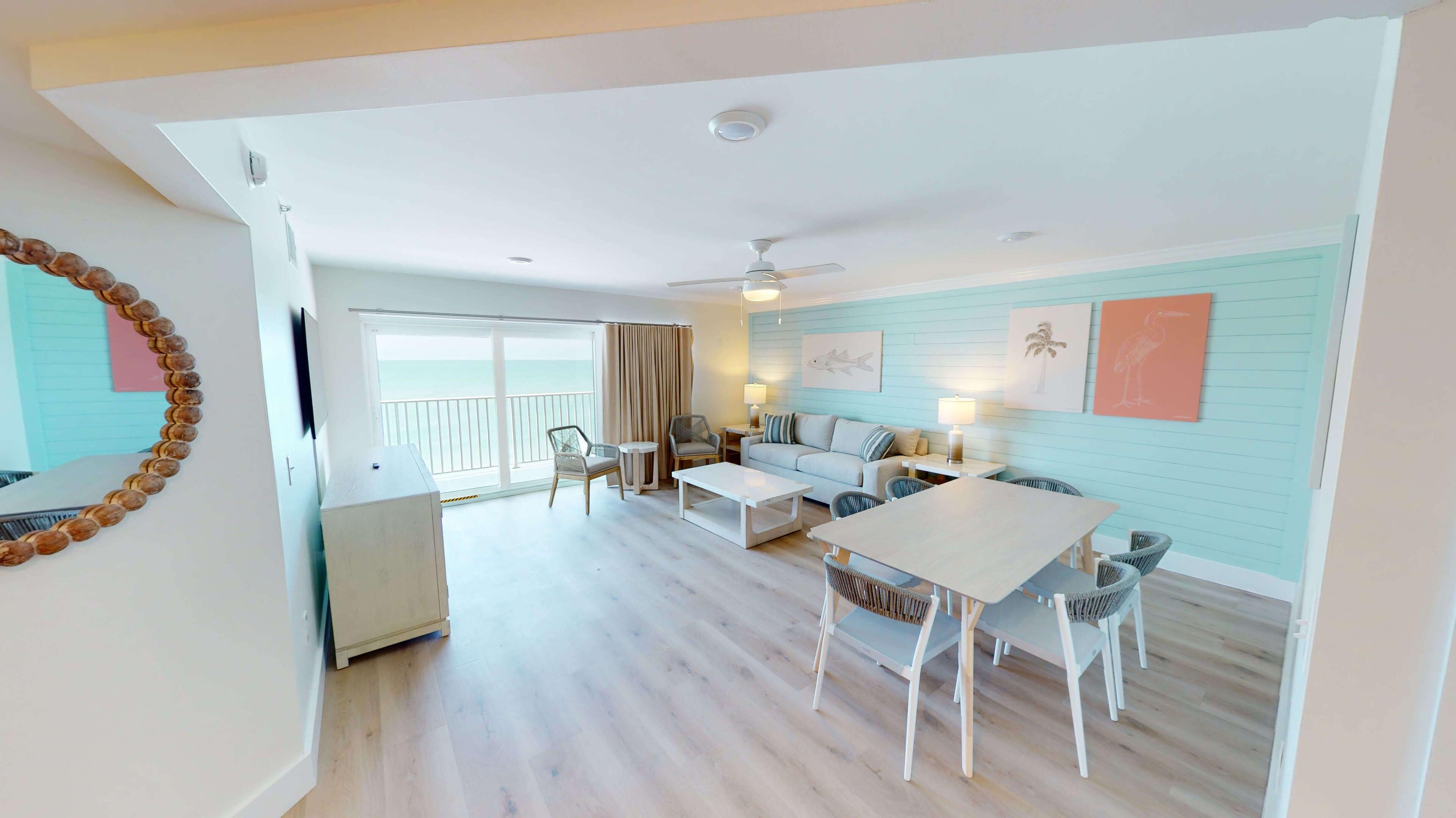 2 bedrooms, balcony, gulf view | living area | 55-inch flat-screen tv with digital channels, tv