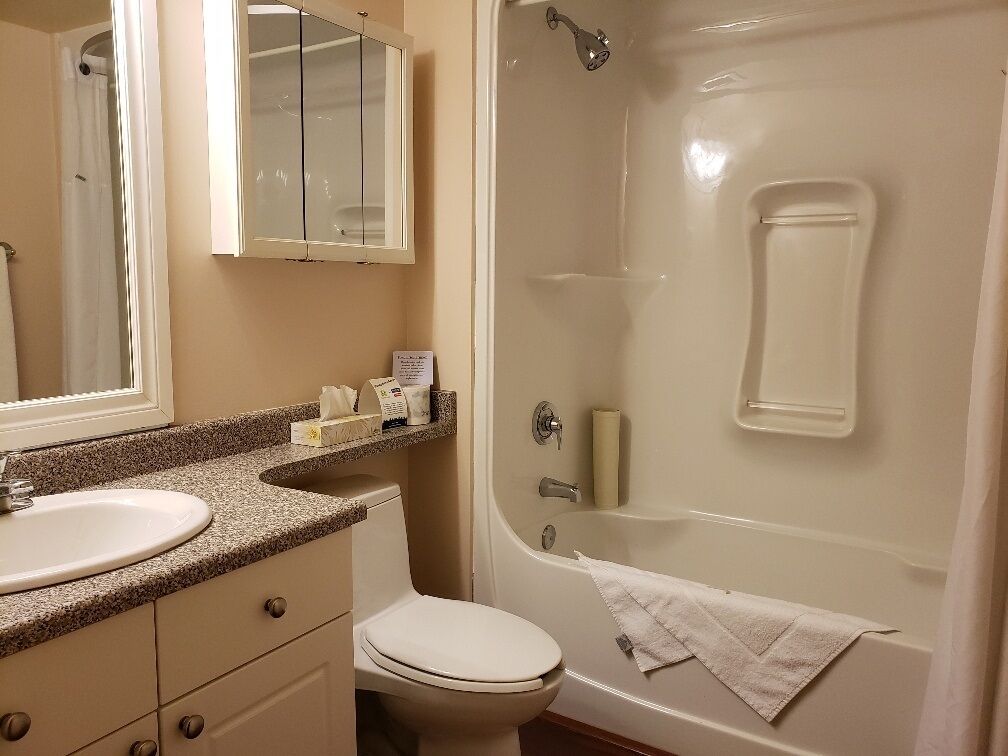 suite, multiple beds, non smoking (two bedroom) | bathroom | combined shower/bathtub, free toiletries, hair dryer, towels
