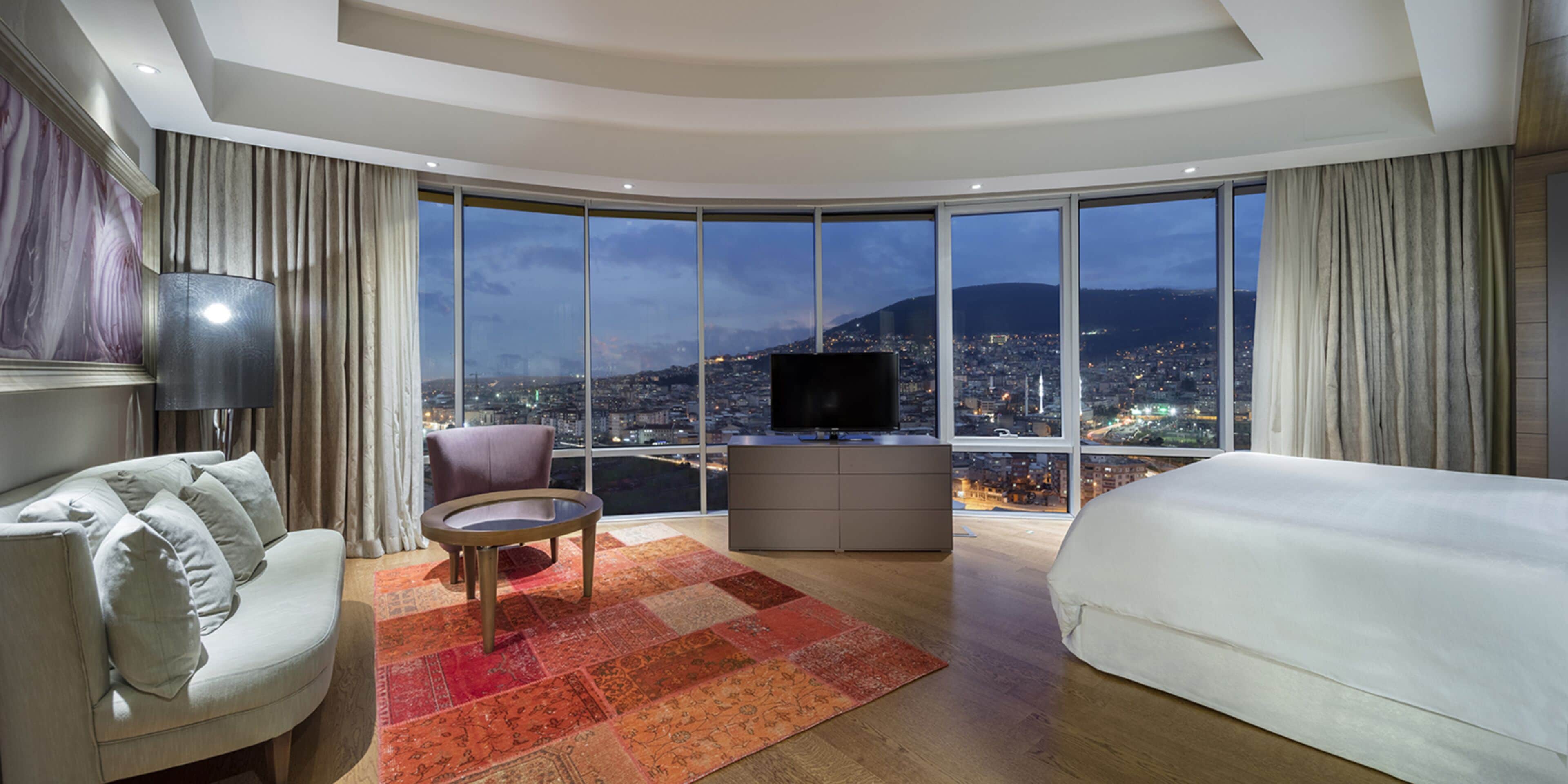 presidential suite, 1 bedroom | living area | 40-inch flat-screen tv with cable channels, tv, pay films