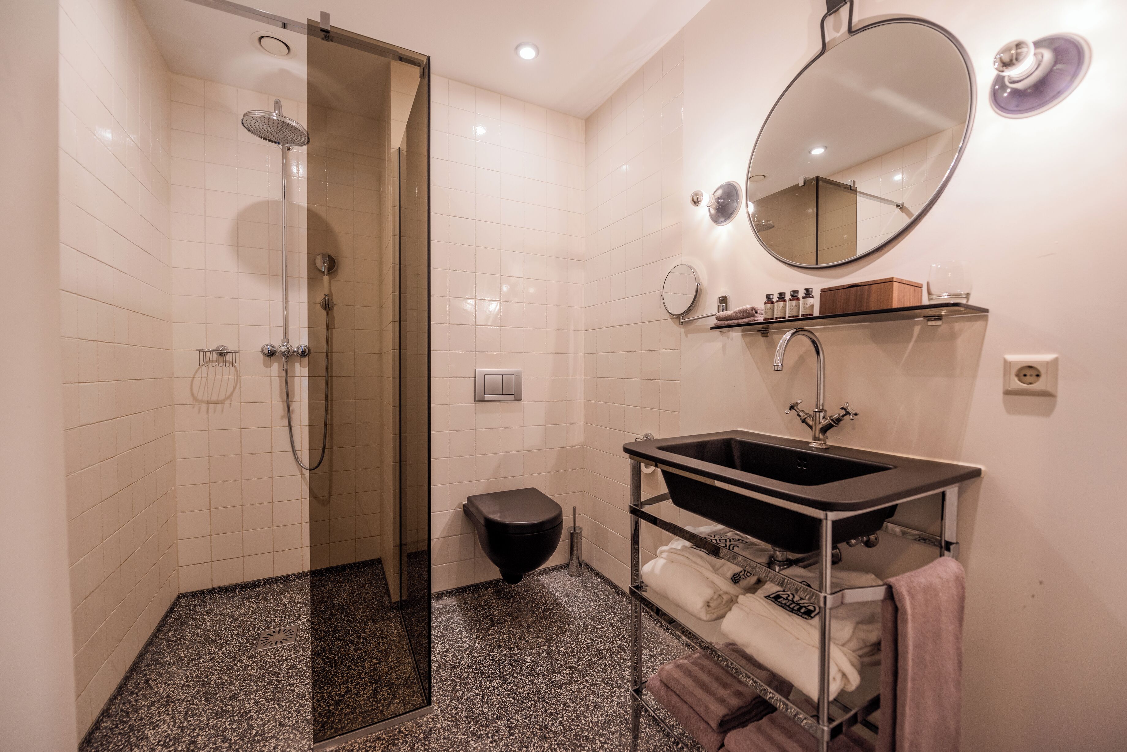 shower, free toiletries, hair dryer, bathrobes