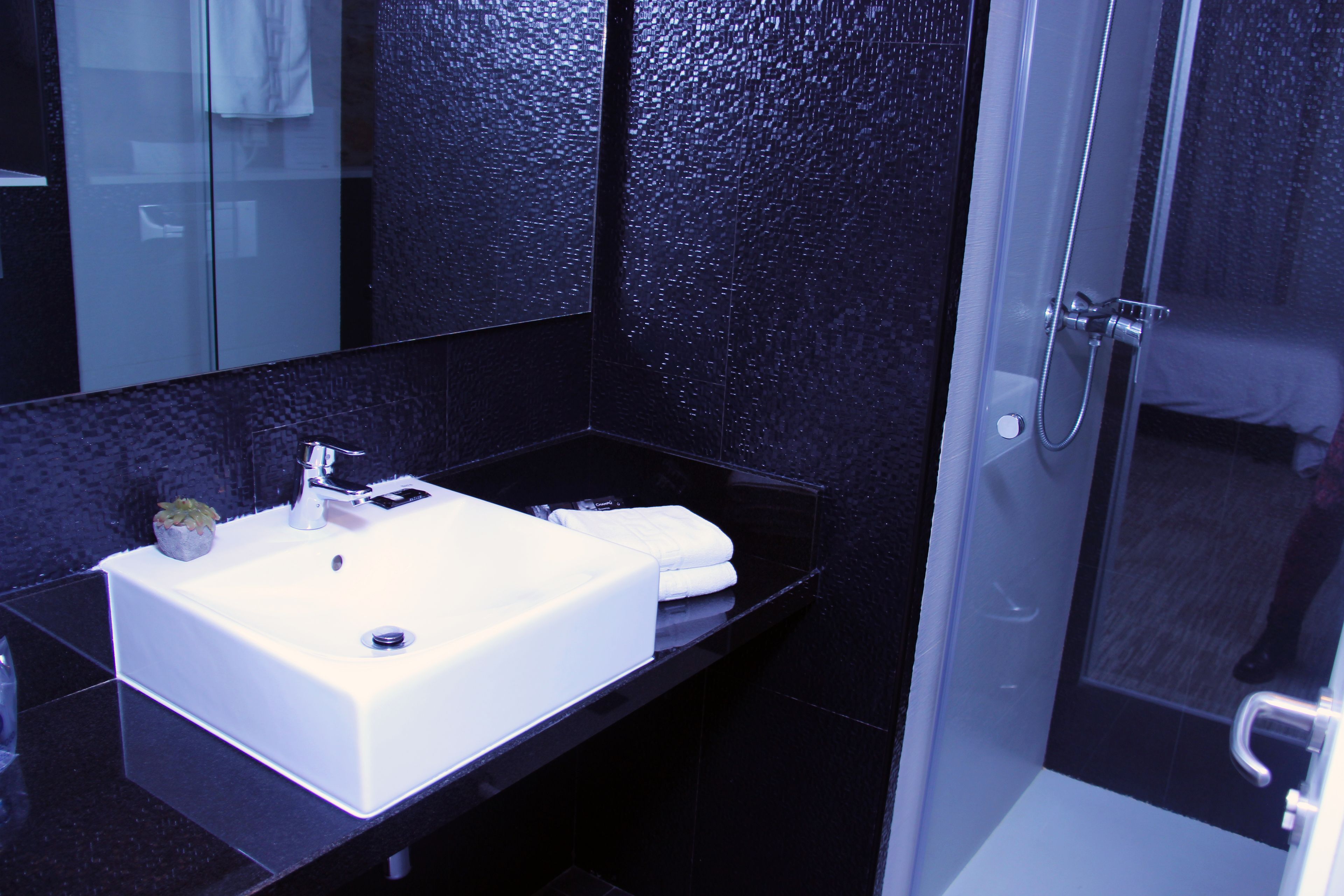 superior suite | bathroom | shower, designer toiletries, hair dryer, towels