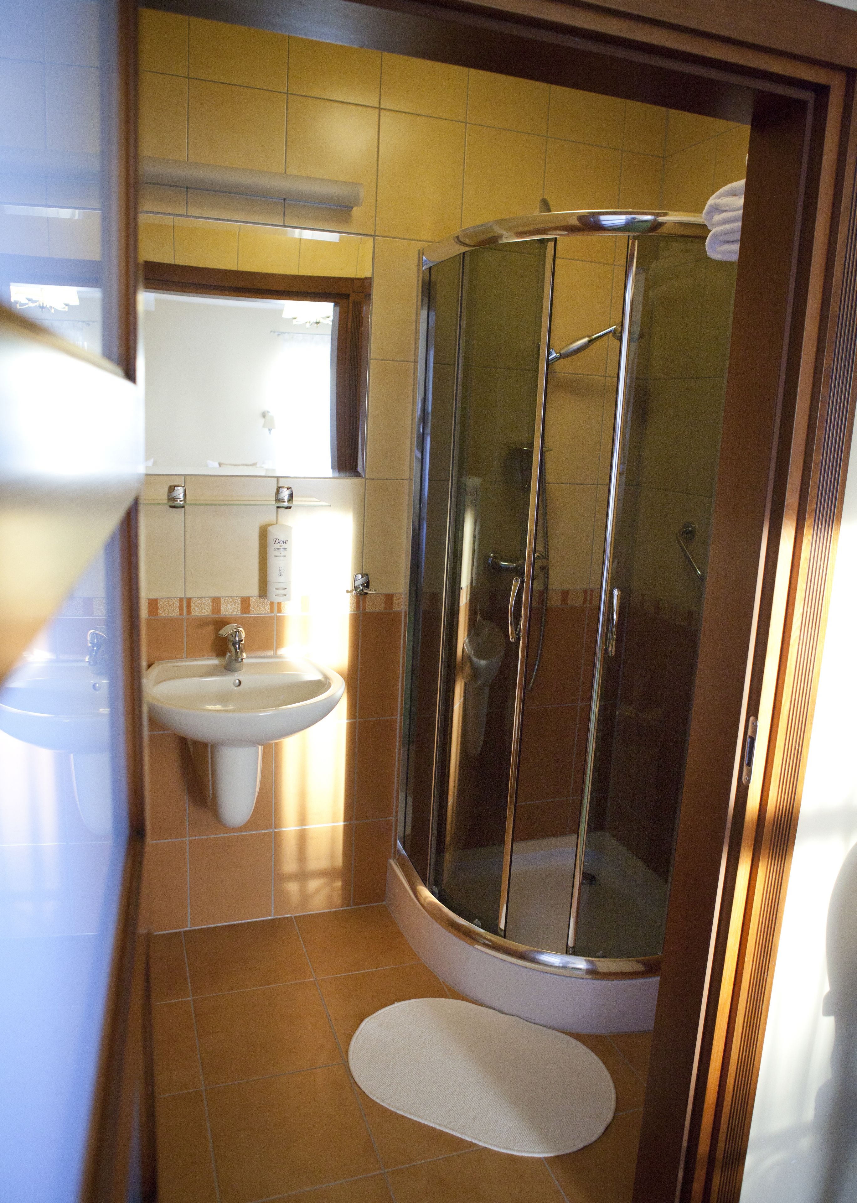 standard double room | bathroom | shower, designer toiletries, hair dryer, towels