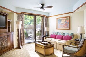 Villa, 1 Bedroom, Garden View | Living area | Flat-screen TV, DVD player, iPod dock - Aulani, Disney Vacation Club Villas (Kapolei)