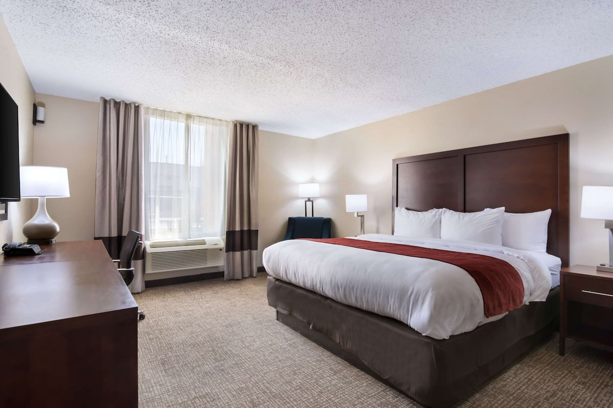 Standard Room, 1 King Bed, Non Smoking | Desk, laptop workspace, blackout drapes, iron/ironing board