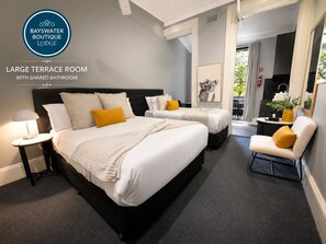 Large Terrace room with Double and Single Bed and Shared Bathroom | Premium bedding, individually decorated, individually furnished - Bayswater Boutique Lodge - Potts Point (Rushcutters Bay)