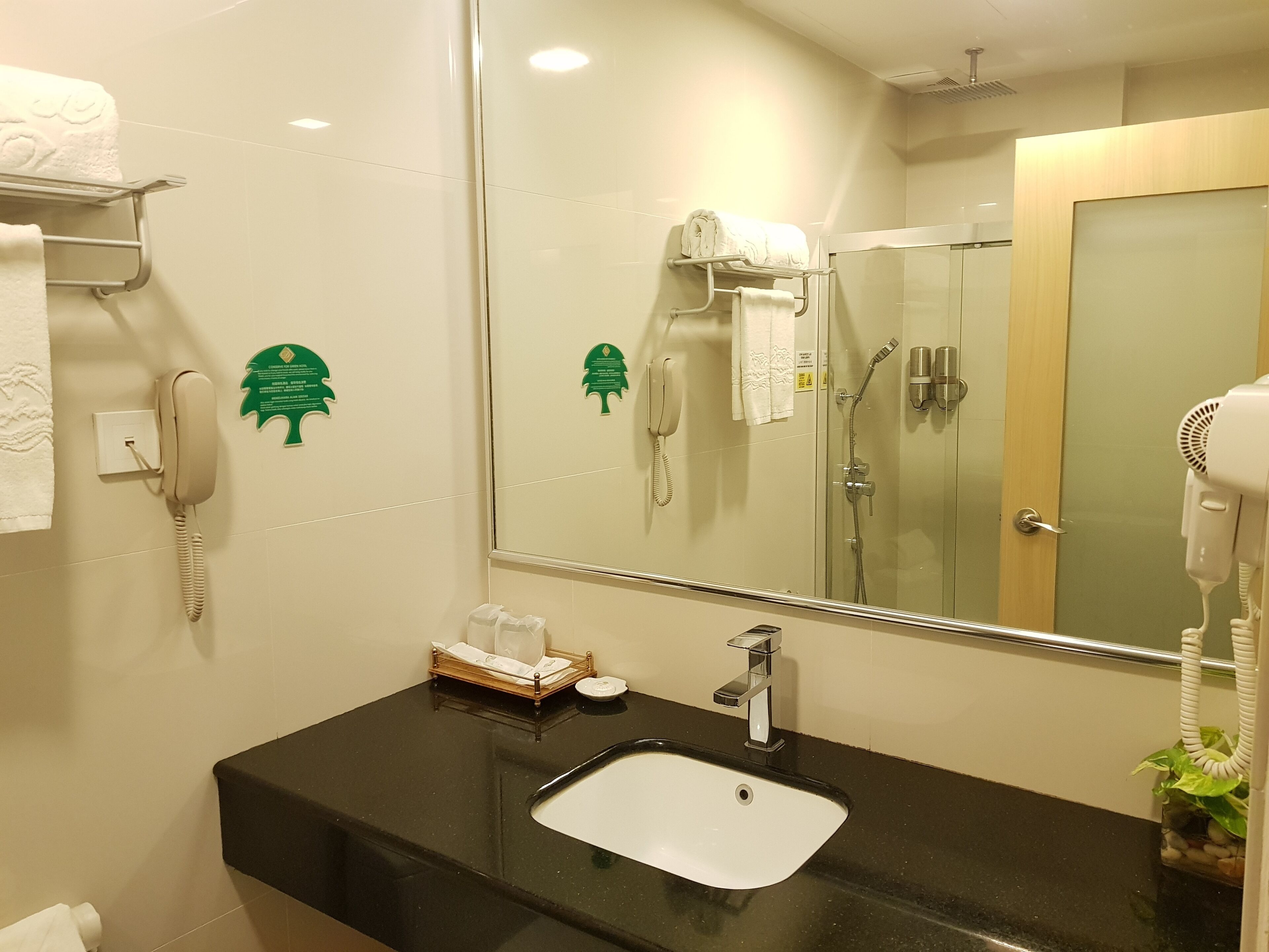 shower, rainfall showerhead, designer toiletries, hair dryer