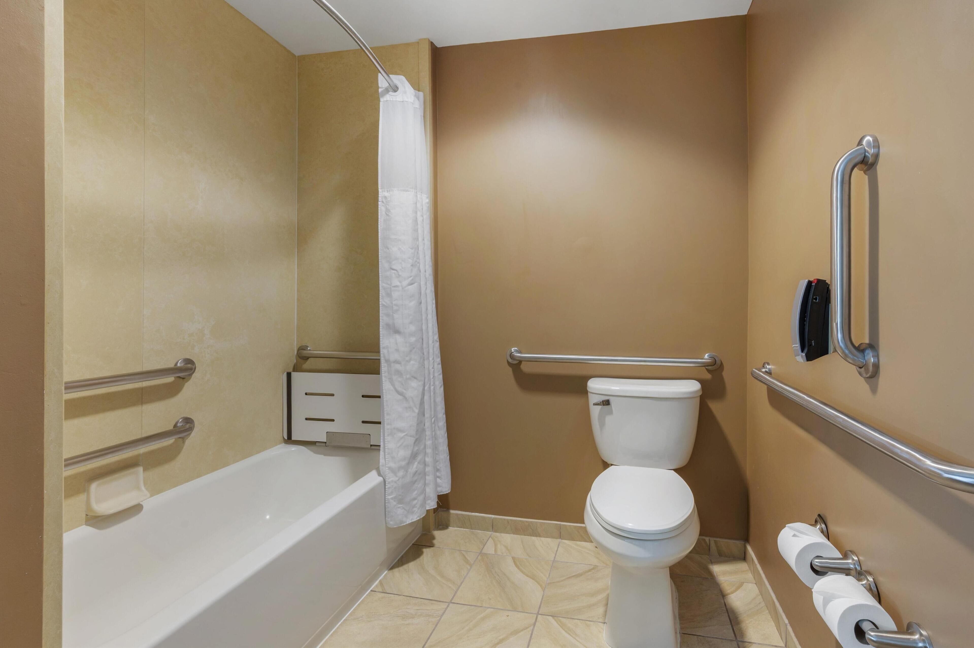 standard room, 1 king bed, accessible, bathtub (with sofabed) | bathroom | combined shower/bathtub, deep-soaking bathtub, free toiletries