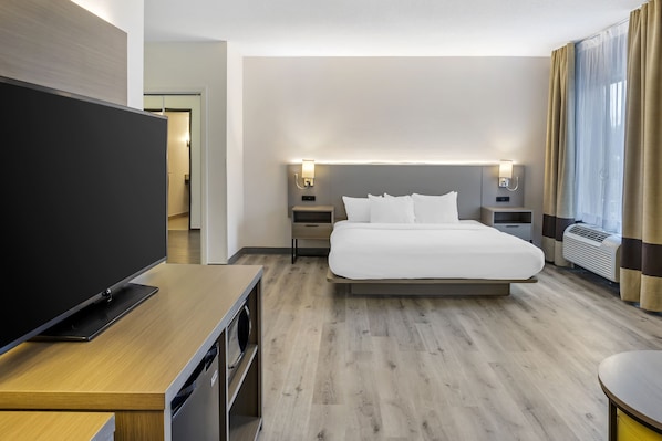 Suite, 1 cama King size y sofá cama, con acceso para personas discapacitadas, para no fumadores | Edredón, escritorio y espacio para trabajar con laptop