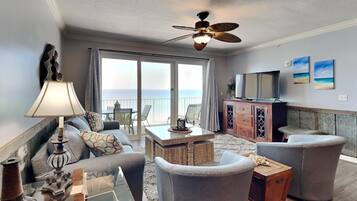 Condo, Multiple Beds, Balcony, Ocean View (#703 - No Pets) | Living area | Flat-screen TV