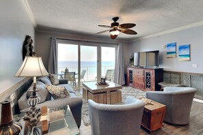 Condo, Multiple Beds, Balcony, Ocean View (#703 - No Pets) | Living area - Grandview East Resort by Resort Collection (Panama City Beach)