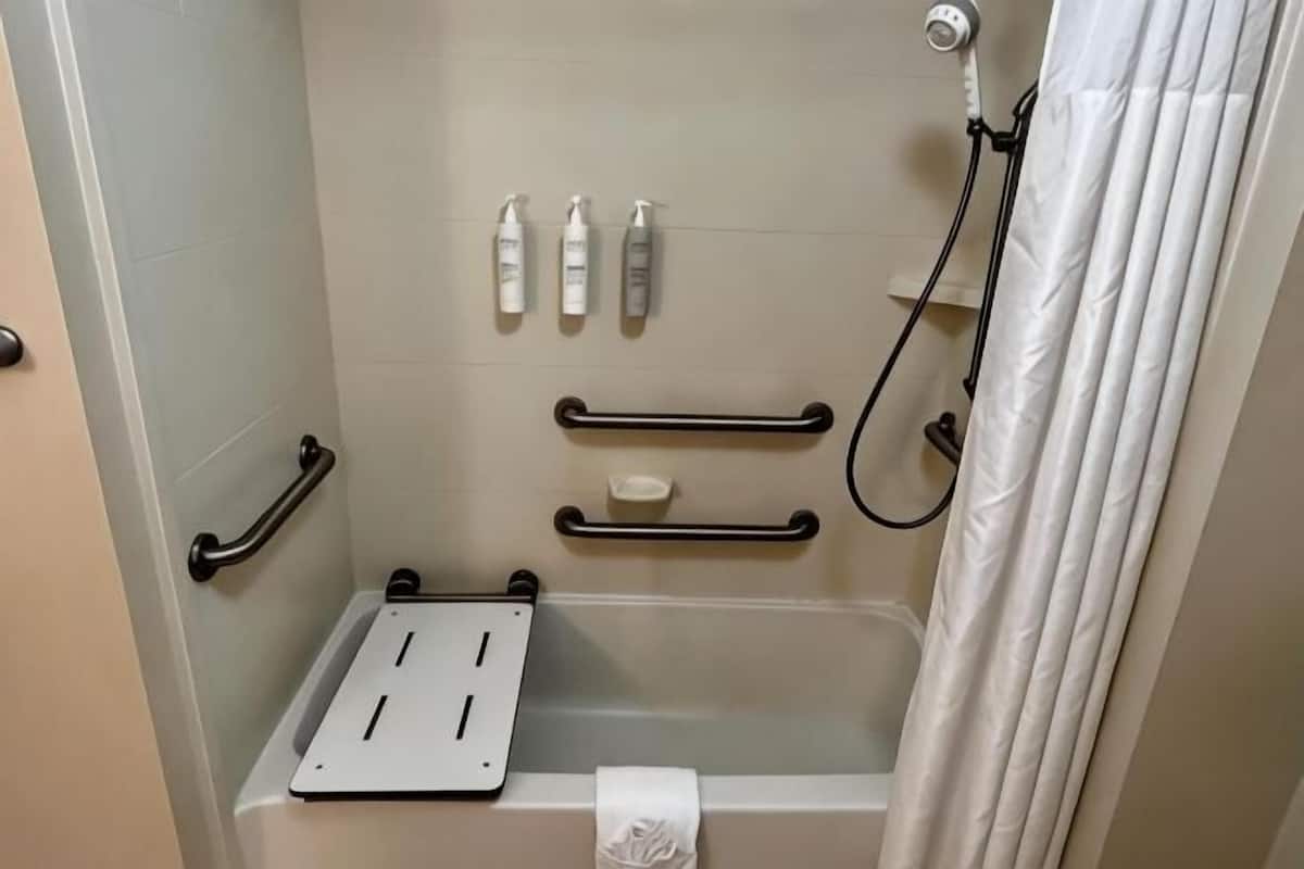 Ensemble baignoire-douche, séchoir à cheveux, serviettes fournies, savon