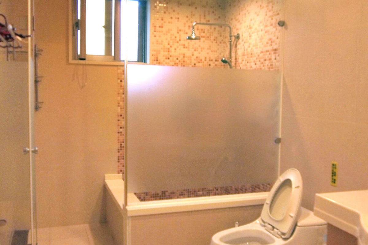 combined shower/bathtub, free toiletries, hair dryer