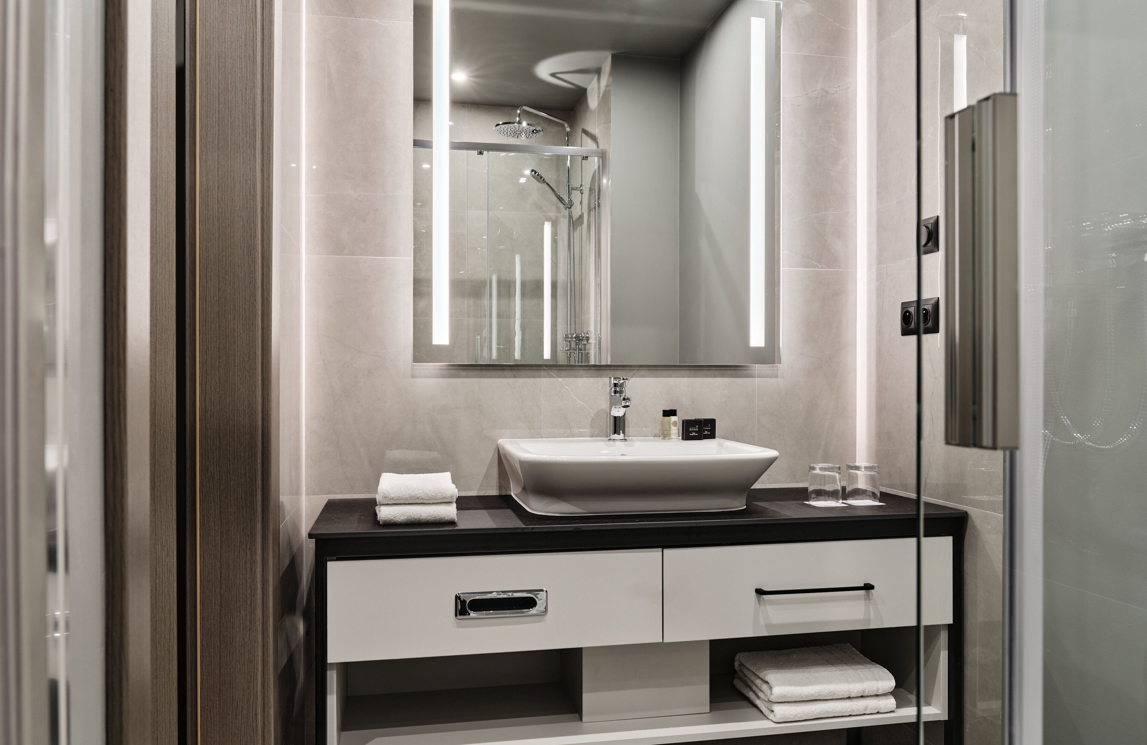 free toiletries, hair dryer, towels