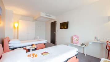Premium bedding, desk, soundproofing, iron/ironing board