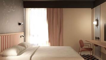 Sengetøy av topp kvalitet, skrivebord, lydisolert og strykejern/-brett