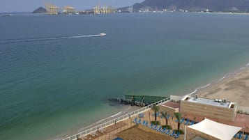 Outdoor pool, pool umbrellas, pool loungers