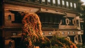 A traditional building with multiple windows and balconies, surrounded by dense foliage. - The Dwarika's (Kathmandu)