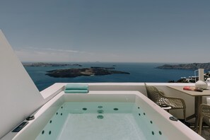 Double Room with Caldera View & Outdoor Hot Tub | View from room - Agave Santorini Design Boutique Hotel (Santorini)