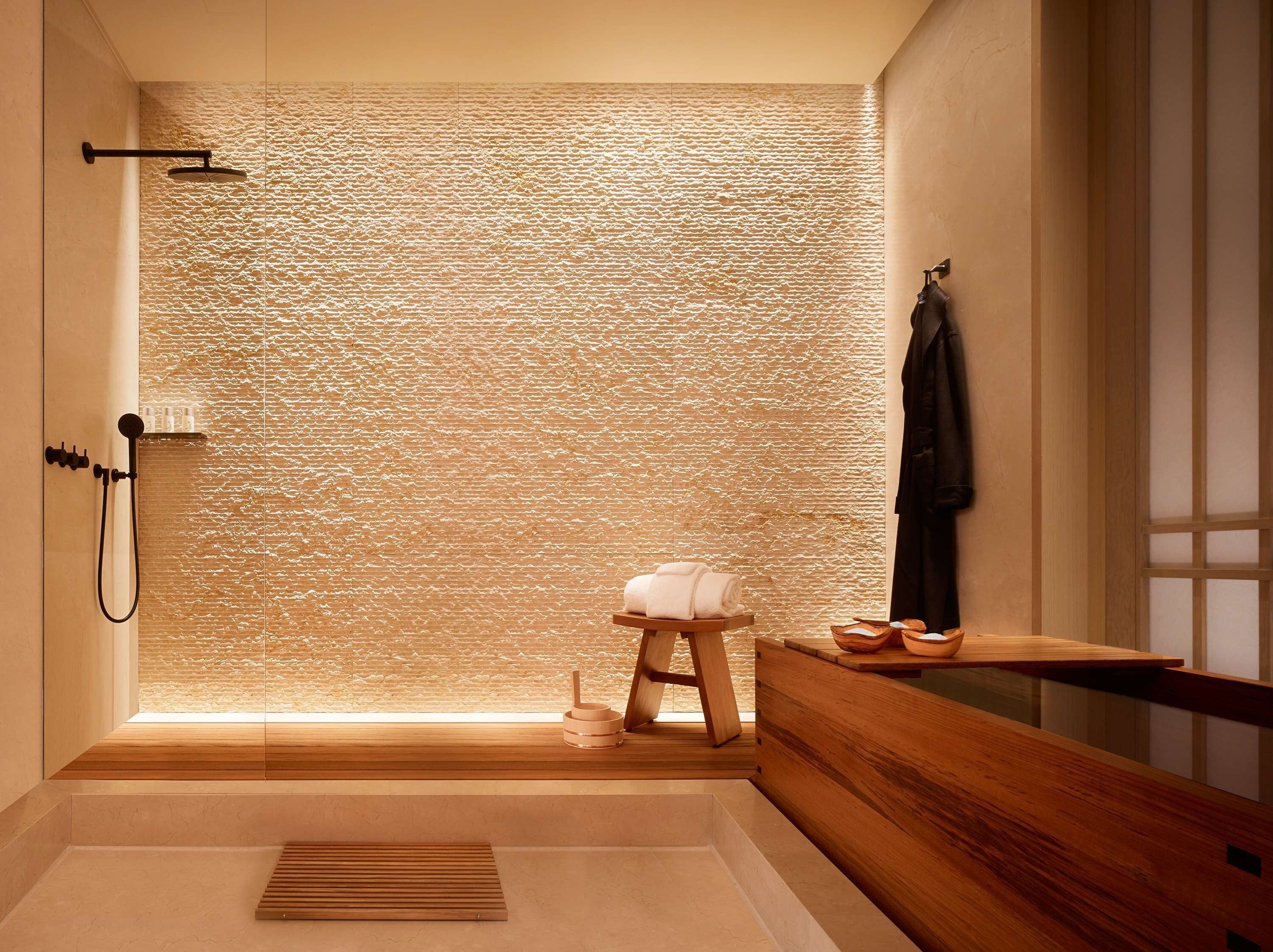 nobu suite | bathroom | designer toiletries, hair dryer, bathrobes, slippers